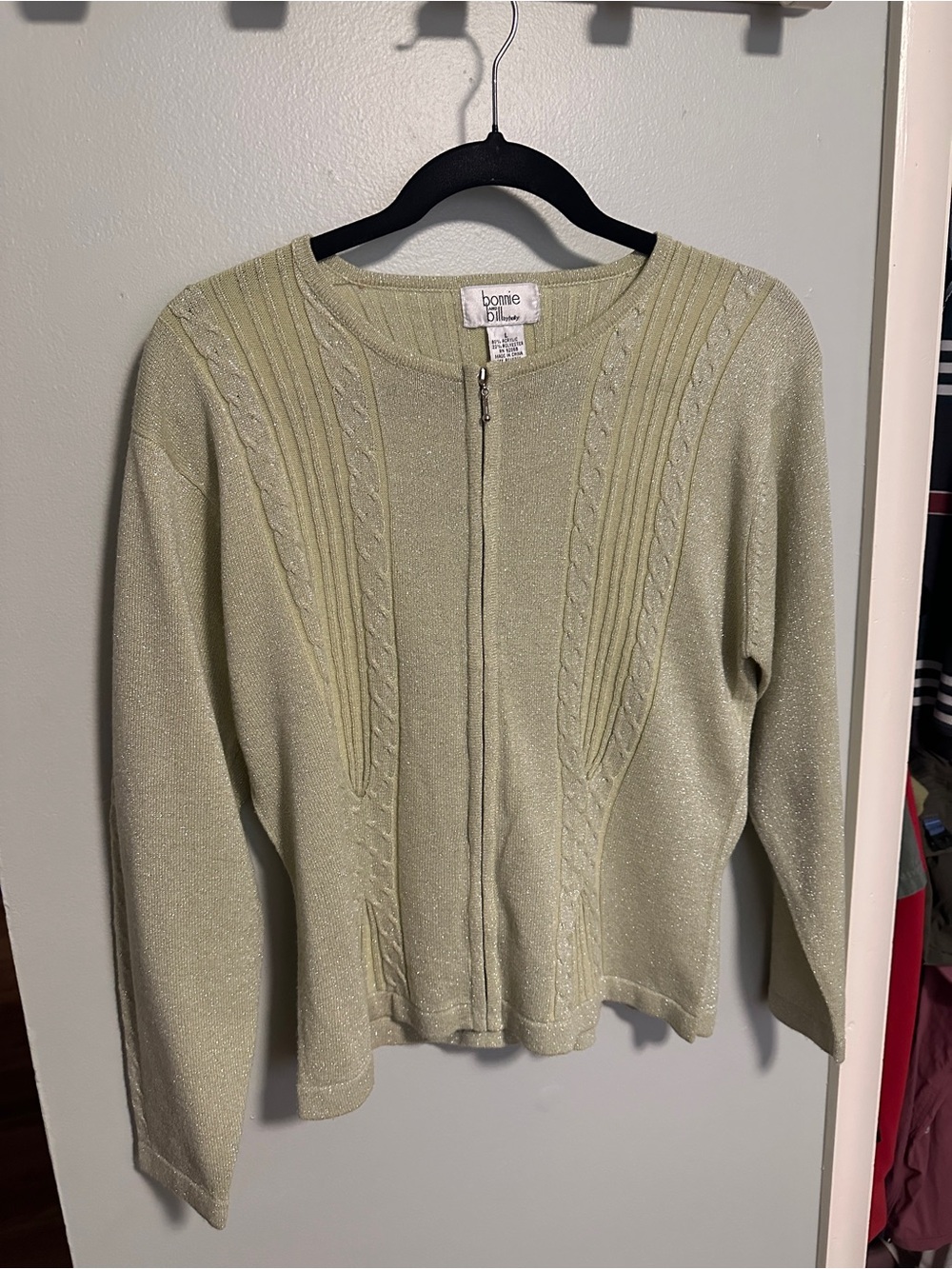 Light Green Zip-Front Cardigan Sweater